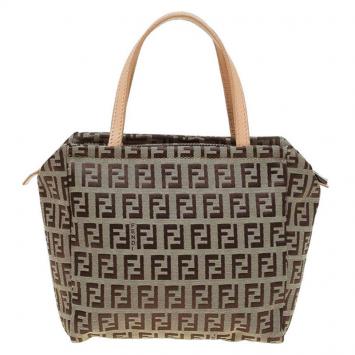 Pre Owned Fendi Beige Zucchino Canvas Small Tote