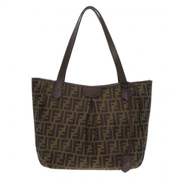 Pre Owned Fendi Tobacco Zucca Canvas Jacquard Grande Shopping Tote