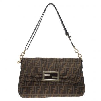 Pre Owned Fendi Tobacco Zucca Canvas Mia Flap Bag