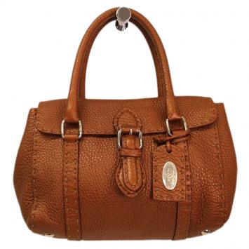 Pre Owned Fendi Metallic Brown Selleria Leather Mini Linda Satchel