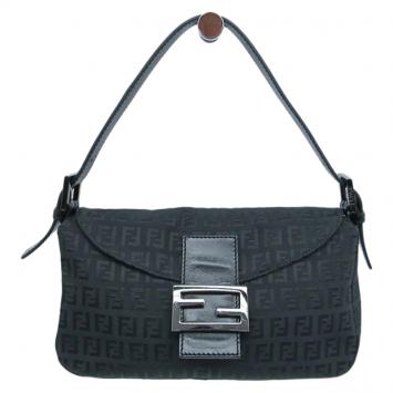 Pre Owned Fendi Black Zucchino Canvas Mini Mama Shoulder Bag