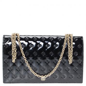 Pre Owned Fendi Black Patent Leather Fendilicious Wallet On Chain