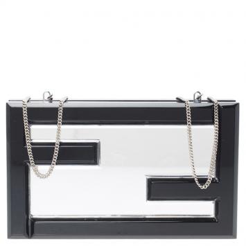 Pre Owned Fendi Black/Silver Resin Logo Box Clutch