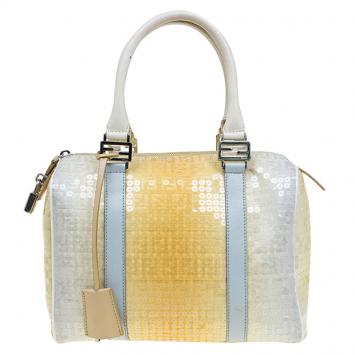 Pre Owned Fendi Yellow Ombre Zucchino Sequin Bauletto Boston Bag