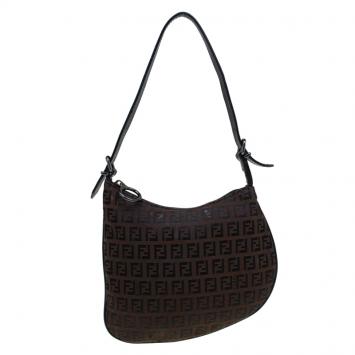 Pre Owned Fendi Choco Brown Zucchino Canvas Small Oyster Hobo