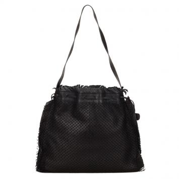 Pre Owned Fendi Black Mesh/Leather Drawstring Shoulder Bag