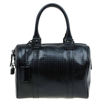 Pre Owned Fendi Black Zucca Embossed Patent Leather Forever Bauletto Boston Bag