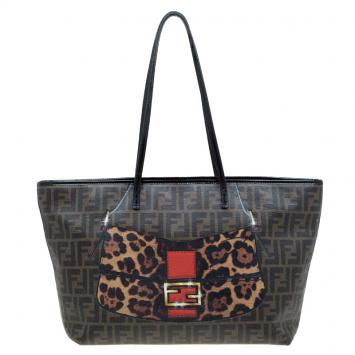Pre Owned Fendi Tobacco Zucca Coated Canvas Bagutte Print Roll Shopper Tote