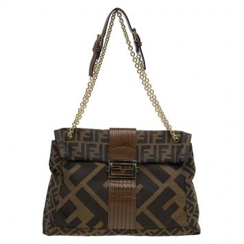 Pre Owned Fendi Brown Zucca Canvas Maxi Baguette Shoulder Bag