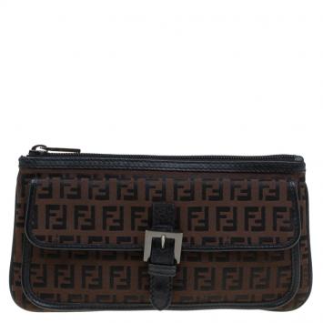 Pre Owned Fendi Brown Zucchino Pochette Clutch
