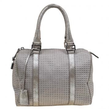 Pre Owned Fendi Metallic/Brown Canvas Forever Bauletto Boston Bag