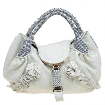 Pre Owned Fendi Off White Textured Leather Large Spy Hobo
