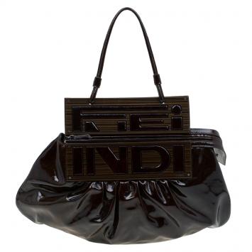 Pre Owned Fendi Tobacco Patent Leather To You Convertible Clutch Bag