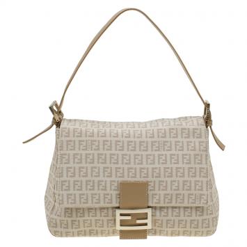 Pre Owned Fendi Beige Zucchino Canvas Mama Forever Shoulder Bag