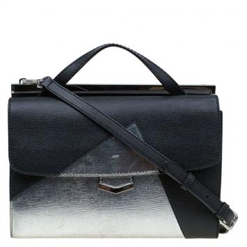Pre Owned  Fendi Black/Silver Textured Leather Small Color Block Demi Jour Shoulder Bag