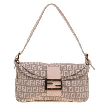 Pre Owned Fendi Pink Zucchino Canvas Shoulder Bag