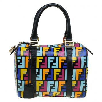 Pre Owned Fendi Multicolor Zucca Coated Canvas Bauletto Boston Bag 