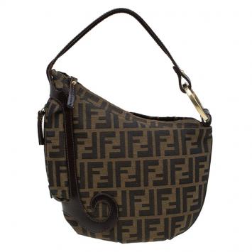 Pre Owned Fendi Tobacco Zucca Canvas Small Oyster Hobo