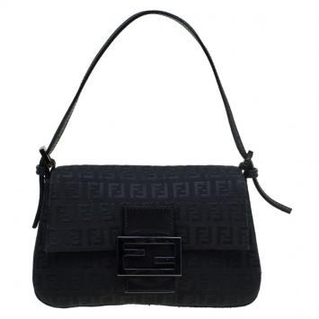 Pre Owned Fendi Black Zucchino Canvas Mini Mama Baguette Bag