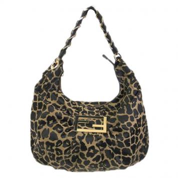 Pre Owned Fendi Bi Color Leopard Print Canvas Mia Hobo