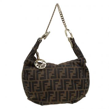 Pre Owned Fendi Tobacco Zucca Canvas Chef Chain Hobo