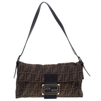 Pre Owned Fendi Tobacco Zucca Canvas Large Convertible Baguette Shoulder Bag