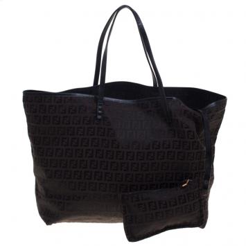 Pre Owned Fendi Choco Brown Zucchino Canvas Small Roll Tote