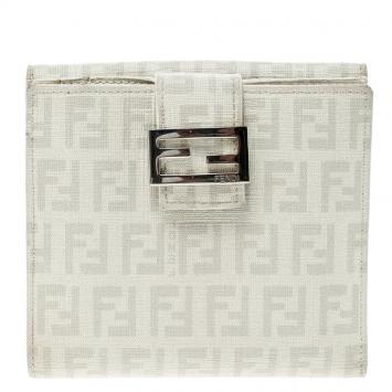 Pre Owned Fendi Grey Zucchino Coated Canvas Compact Wallet