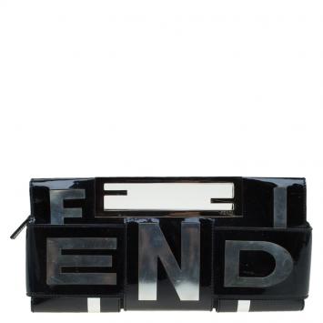 Pre Owned Fendi Black Patent Leather Crossword Clutch