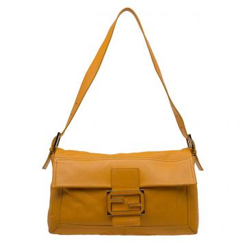 Pre Owned Fendi Tan Leather Large Convertible Baguette Shoulder Bag