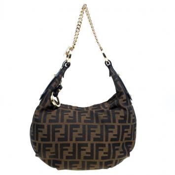 Pre Owned Fendi Tobacco Zucca Canvas Chef Chain Hobo