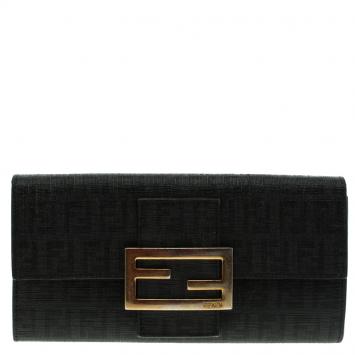 Pre Owned Fendi Black Zucchino Leather Continental Wallet