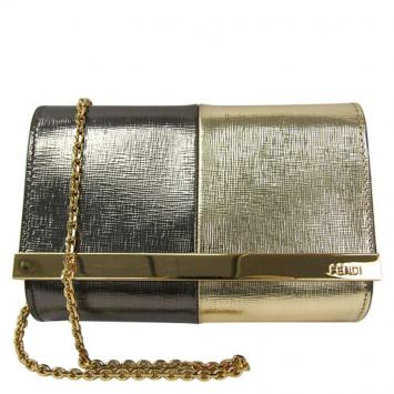 Pre Owned Fendi Bi Color Elite Vitello Leather Clutch Bag