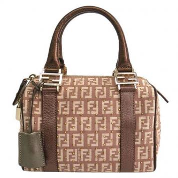 مملوكة مسبقًا Fendi Tobacco Zucchino Canvas Mini Studded Forever Bauletto Boston Bag