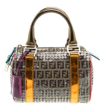 Pre Owned Fendi Multicolor Zucchino Canvas Mini Sequins Forever Bauletto Boston Bag