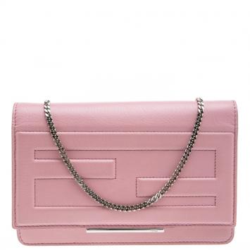 Pre Owned Fendi Pink Leather Tube On Chain Wallet 