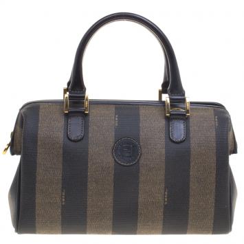 مملوكة مسبقًا Fendi Tobacco Pequin Coated Canvas Boston Bag
