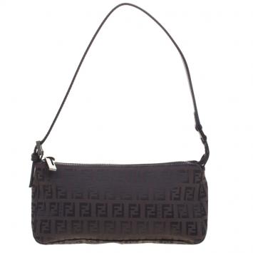 Pre Owned Fendi Dark Brown Zucchino Canvas Pochette
