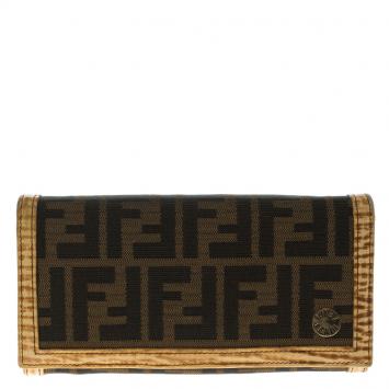 Pre Owned Fendi Brown/Cream Zucca Canvas Continental Wallet
