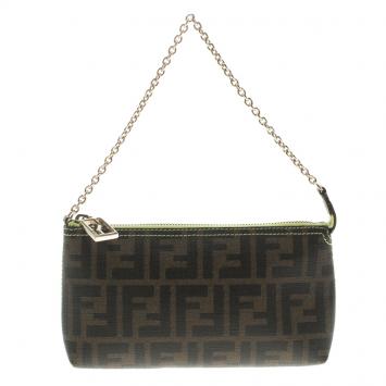 Pre Owned Fendi Tobacco/Green Zucca Coated Canvas Pochette