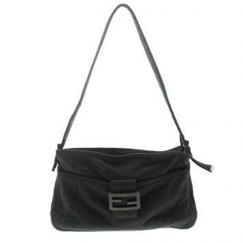 Pre Owned Fendi Dark Grey Felt Baguette Shoulder Bag
