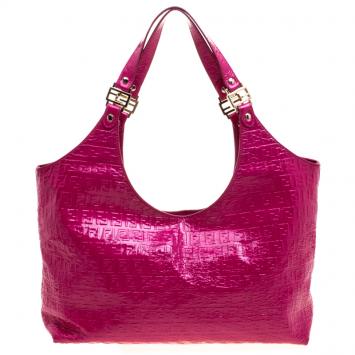Pre Owned Fendi Pink Zucchino Printed Patent Leather Shoulder Bag