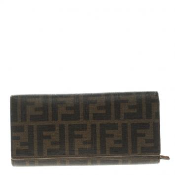 Pre Owned Fendi Tobacco Zucca Coated Canvas Continental Wallet