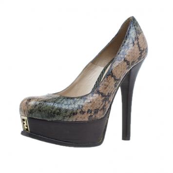 Pre Owned Fendi Brown Python Fendista Platform Pumps Size 37