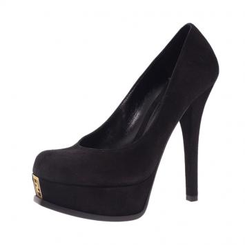 Pre Owned Fendi Black Suede Logo Platform Pumps Size 37