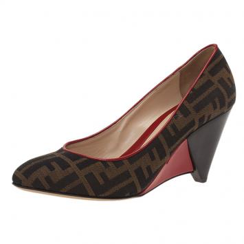 Pre Owned Fendi Zucca Canvas Wedge Pumps Size 40