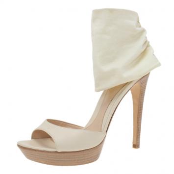 Pre Owned Fendi White Satin Ankle Strap Sandals Size 40
