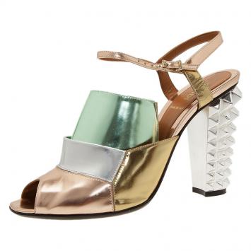 Pre Owned Fendi Runway Mirrored Leather Spike Heel Sandals Size 40 