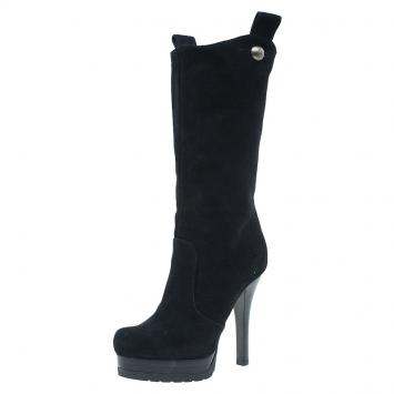 Pre Owned Fendi Black Suede Midcalf Boots Size 37.5