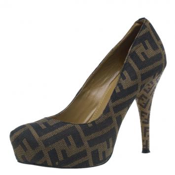 Pre Owned Fendi Tobacco Zucca Canvas Pumps Size 37